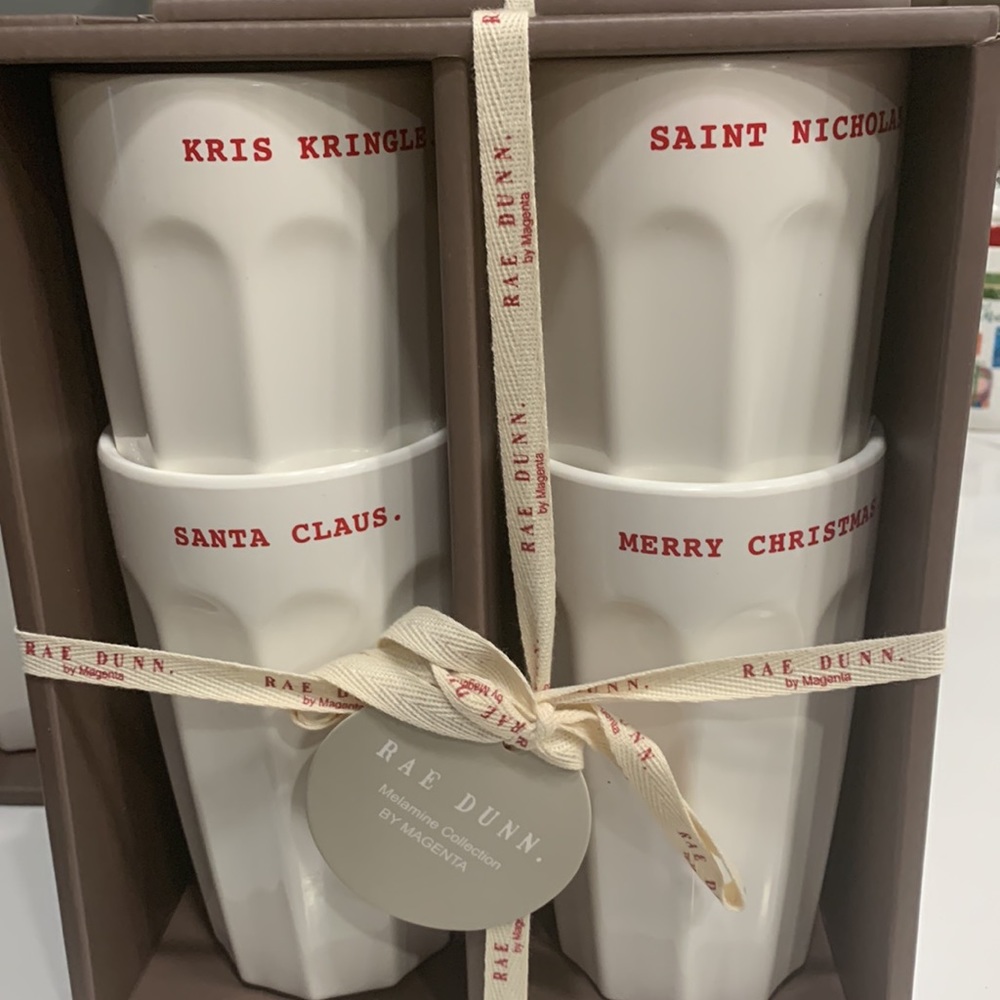 NWT Rae Dunn 3 sets of 4 melamine cups (12 total) 20oz dishwasher safe.